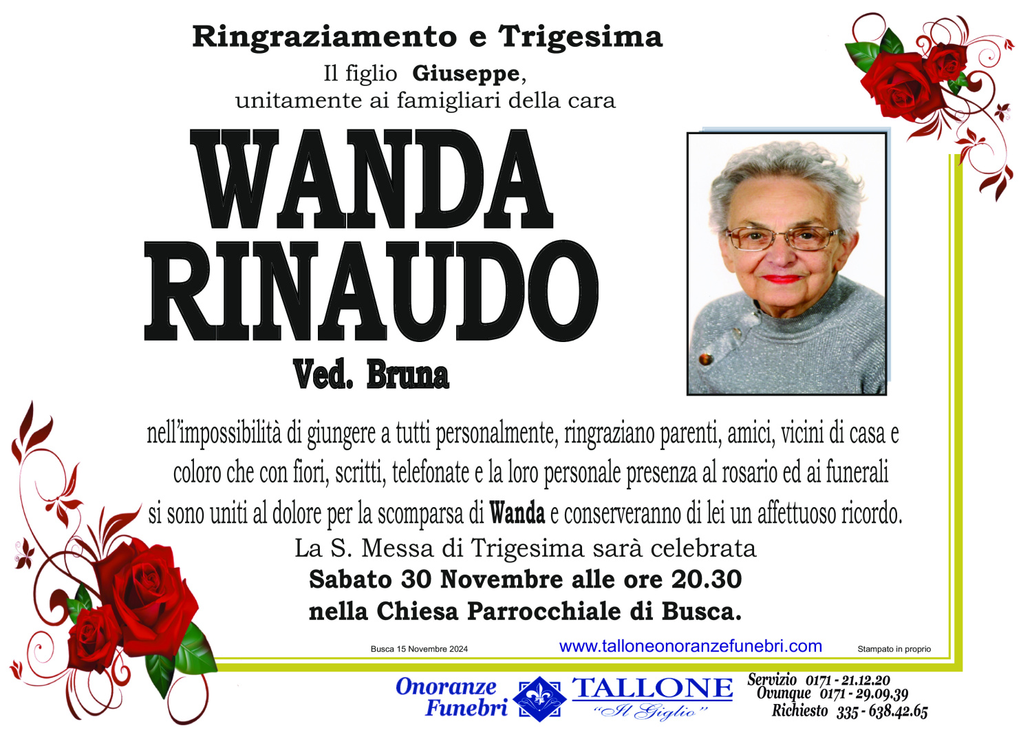 <br />
<b>Warning</b>:  Undefined variable $info in <b>/home/tallone/public_html/ringraziamenti.php</b> on line <b>68</b><br />
Wanda Rinaudo